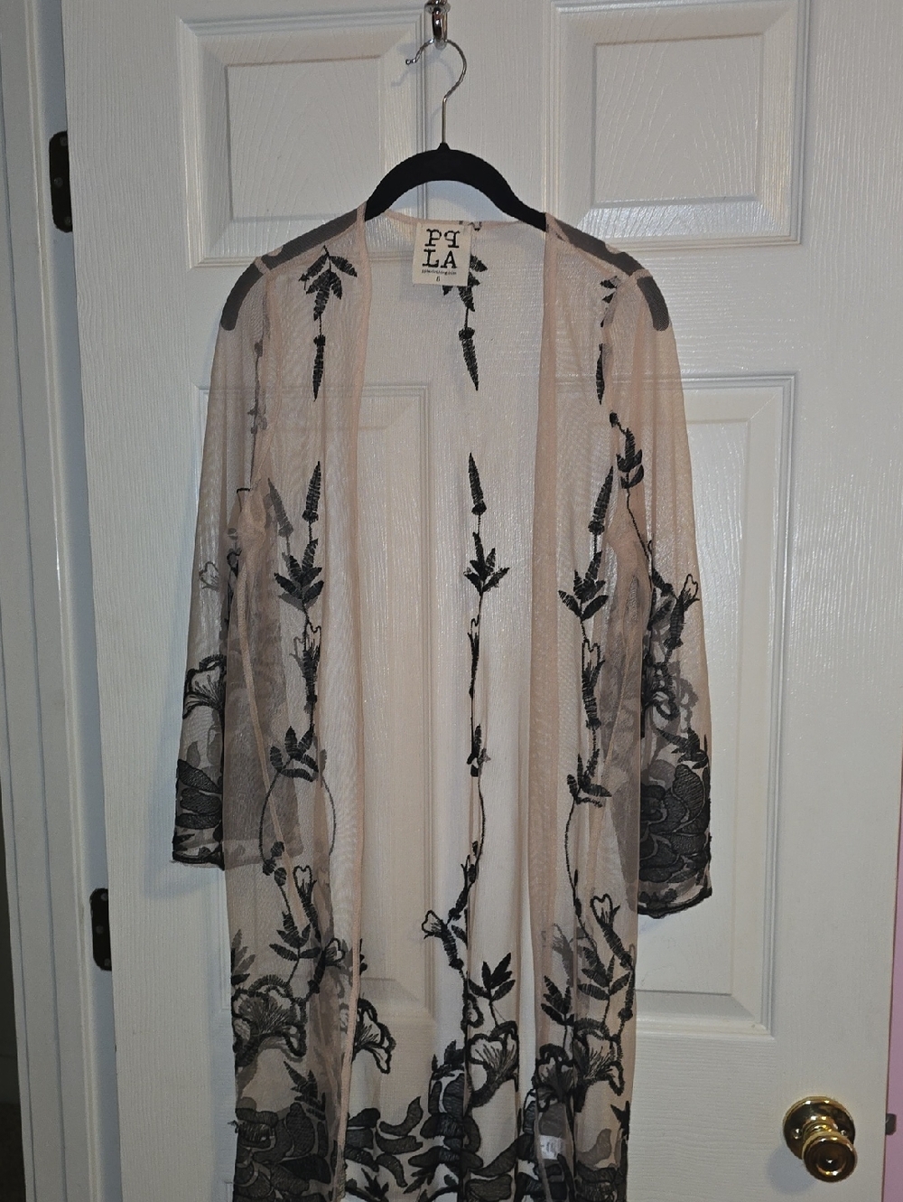 PPLA‎ Sheer Embroidered Duster in Nude and Black Floral